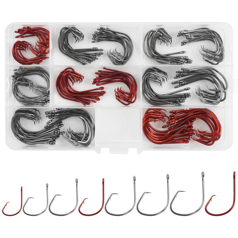 Shaddock Fishing 160pcs/box 7381 Offset Sport Circle Hooks Black High Carbon Steel Octopus Fishing Hooks-Size:1-5/0 - Image 1
